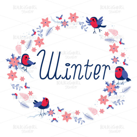 Round Winter Birds Frame Clipart Vector Illustration 02456