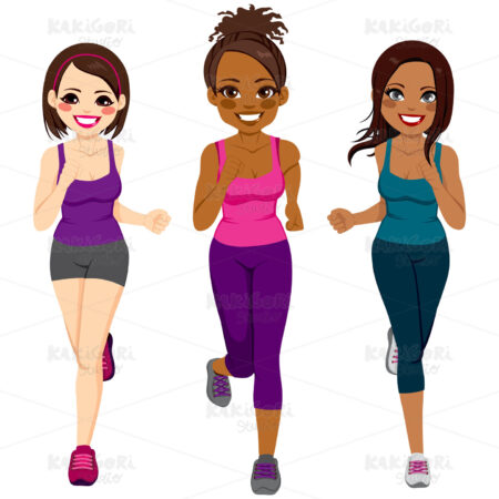 Runner Women Different Ethnicity Clipart Vector Illustration 02361
