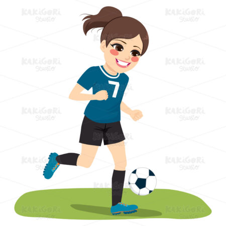 Running Soccer Player Girl Clipart Vector Illustration 04334