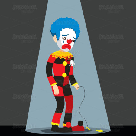 Sad Clown Under Spotlight Clipart Vector Illustration 04054