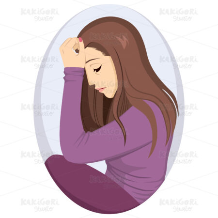 Sad Depressed Girl Clipart Vector Illustration 04577