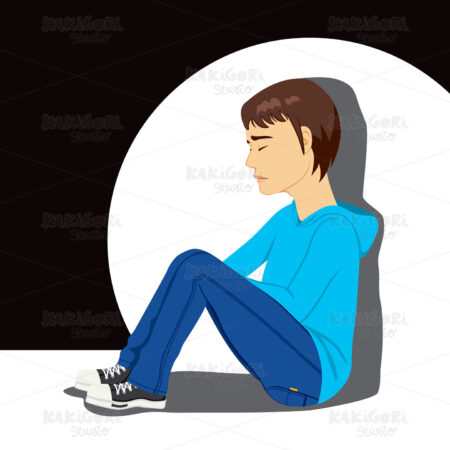Sad Depressed Teenager Boy Clipart Vector Illustration 01667
