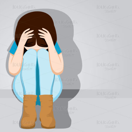 Sad Desperate Teenager Girl Clipart Vector Illustration 01663