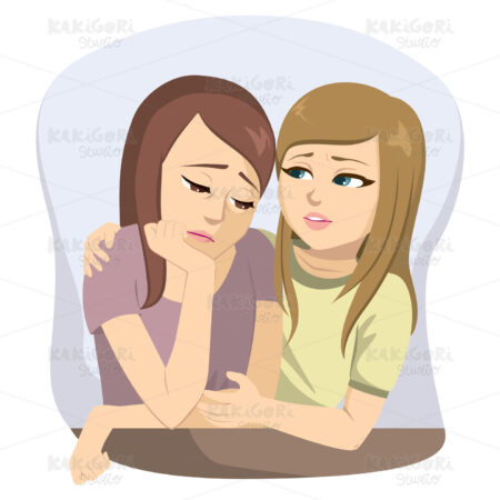 Sad Girl Friends Talking Clipart Vector Illustration 04341