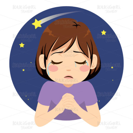 Sad Girl Praying Clipart Vector Illustration 04774