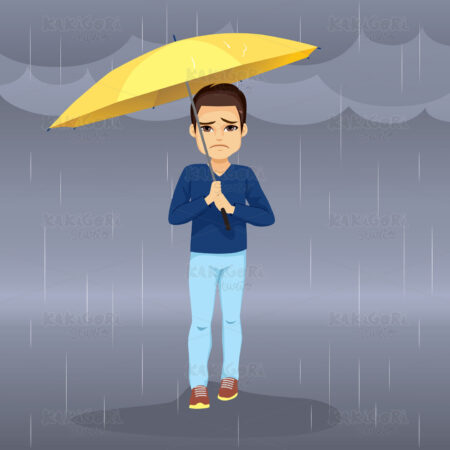 Sad Raining Man Clipart Vector Illustration 04389