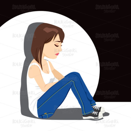 Sad Teenager Girl Crying Clipart Vector Illustration 01662