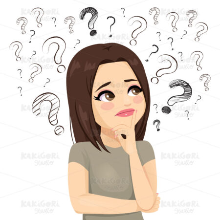 Sad Teenager Girl Thinking Clipart Vector Illustration 04824