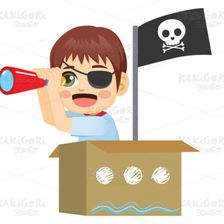 Sailor Pirate Kid Playing Spyglass Clipart Vector Illustration 05064