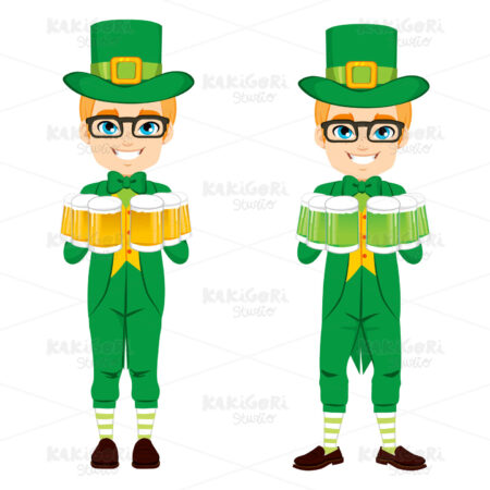 Saint Patrick Leprechaun Holding Beer Clipart Vector Illustration 02576