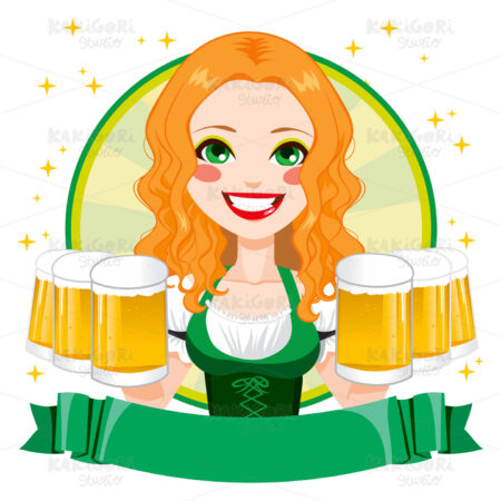 Saint Patrick Waitress Girl Banner Clipart Vector Illustration 02542