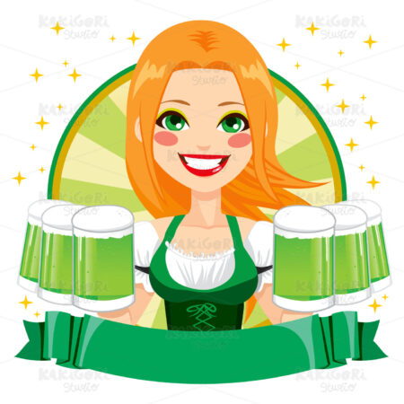 Saint Patrick Waitress Green Banner Clipart Vector Illustration 02574
