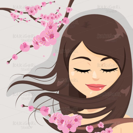 Sakura Cherry Woman Clipart Vector Illustration 04555