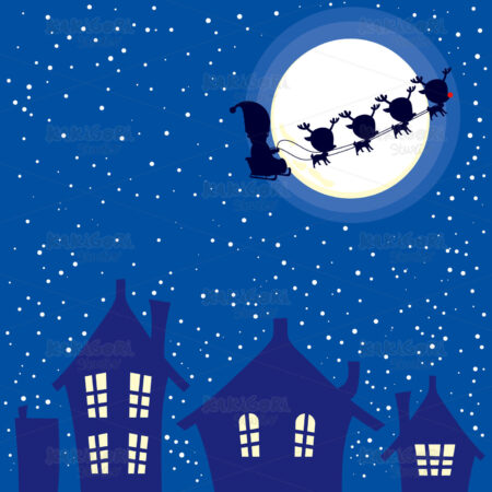 Santa Christmas Night Clipart Vector Illustration 02332