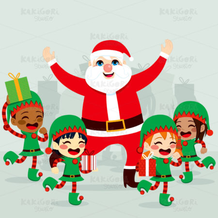 Santa Claus And Elves Clipart Vector Illustration 01876