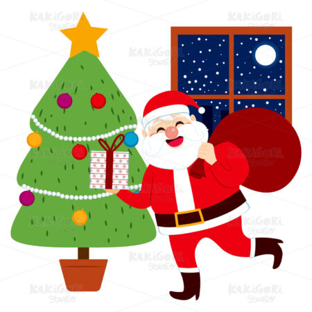 Santa Claus Bringing Gifts Tree Clipart Vector Illustration 02329
