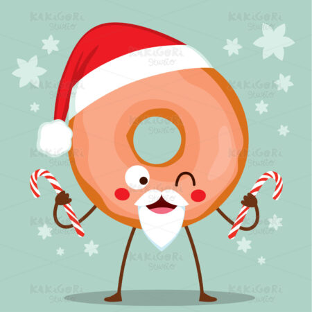 Santa Claus Doughnut Candy Canes Clipart Vector Illustration 05154