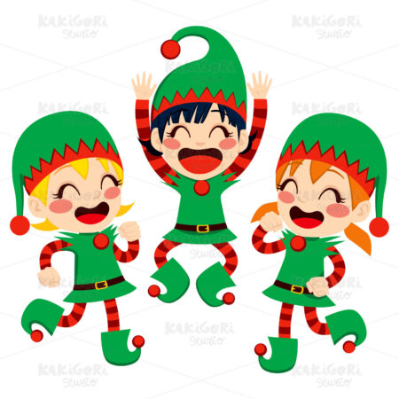 Santa Claus Helpers Dancing Clipart Vector Illustration 01266