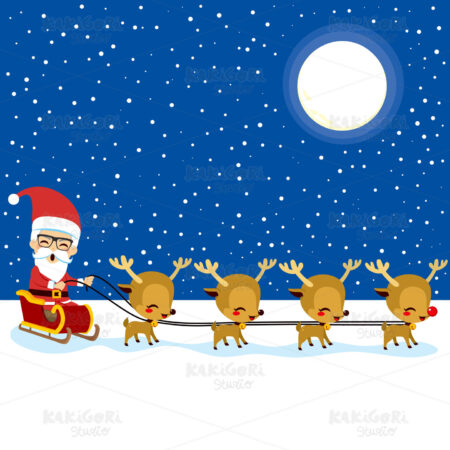 Santa Claus Reindeer Sleigh Clipart Vector Illustration 02399