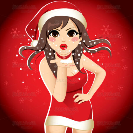 Santa Claus Woman Snowflakes Clipart Vector Illustration 04415