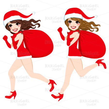 Santa Claus Women Running Clipart Vector Illustration 01215