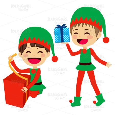 Santa Elves Helpers Clipart Vector Illustration 02448