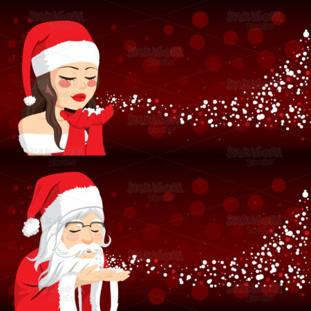 Santa People Blowing Christmas Snow Clipart Vector Illustration 03836
