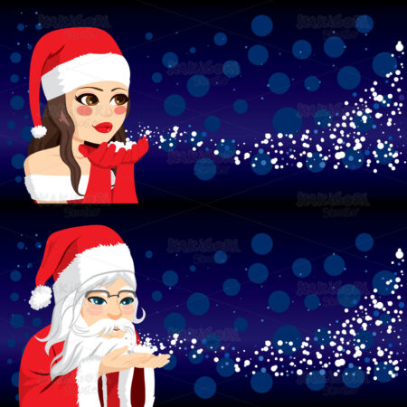 Santa People Blowing Snow Clipart Vector Illustration 03837
