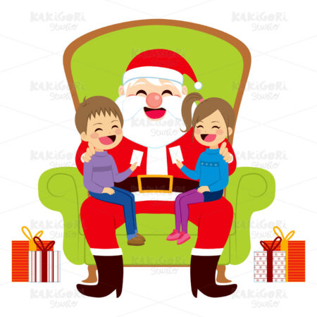 Santa Sitting With Kids Clipart Vector Illustration 02377