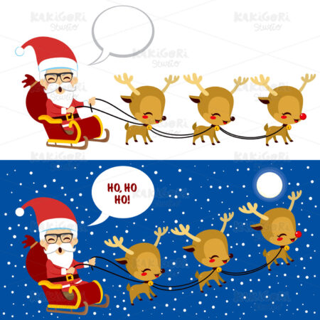 Santa Sleigh Christmas Scene Clipart Vector Illustration 02471