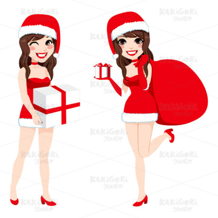 Santa Woman Presents Clipart Vector Illustration 01212