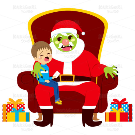 Santa Zombie With Kid Clipart Vector Illustration 02982