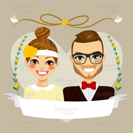 Save The Date Hipster Couple Clipart Vector Illustration 01954