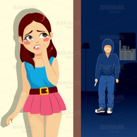 Scared Girl And Killer Clipart Vector Illustration 04183