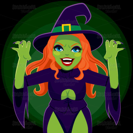 Scary Green Witch Clipart Vector Illustration 02317