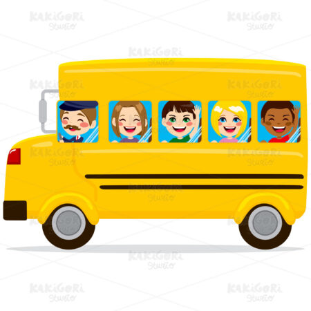School Bus Kids Clipart Vector Illustration 01711