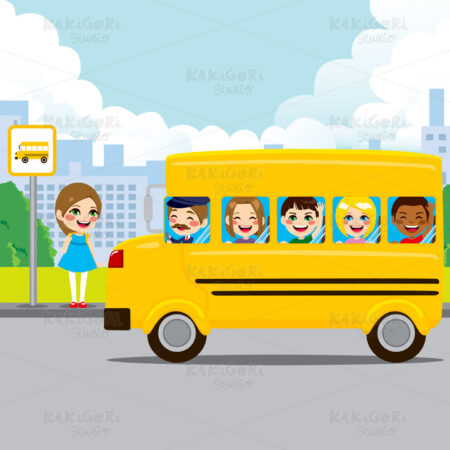 School Bus Stop Clipart Vector Illustration 01713