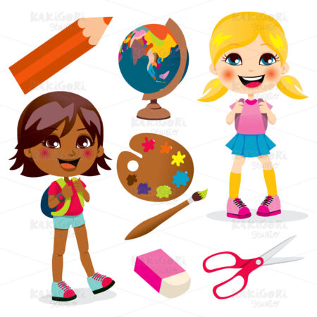 School Girls Clipart Vector Illustration 00865