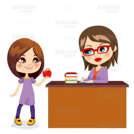Schoolgirl And Teacher Clipart Vector Illustration 00867