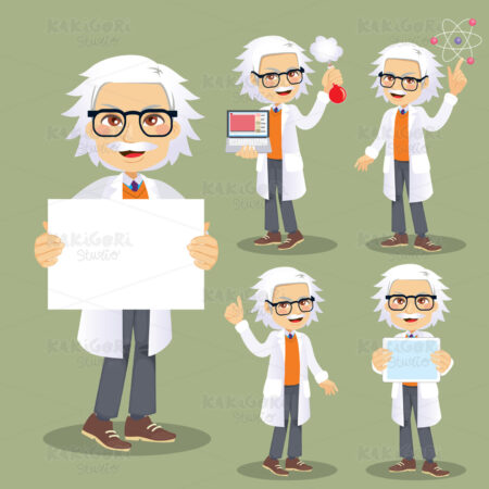 Scientist Character Actions Clipart Vector Illustration 04814