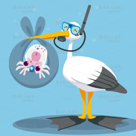 Scuba Dive Stork Delivery Clipart Vector Illustration 00346