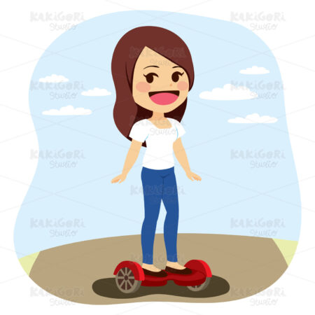 Self-Balancing Electric Scooter Woman Clipart Vector Illustration 03671