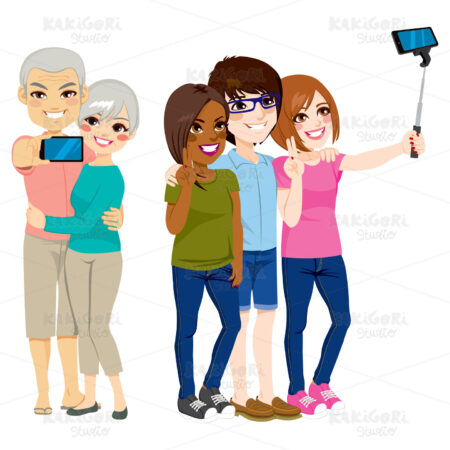 Selfie People Group Clipart Vector Illustration 02836