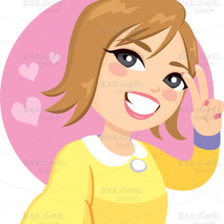 Selfie Smile Woman Victory Sign Clipart Vector Illustration 04802