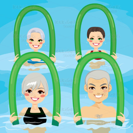 Senior Aqua Gym Foam Rollers Clipart Vector Illustration 01841