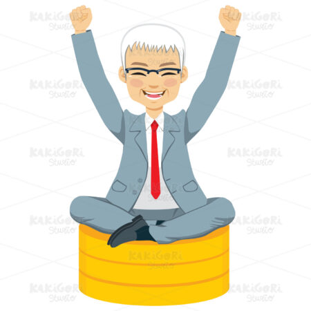 Senior Businessman Sitting Coins Clipart Vector Illustration 03284