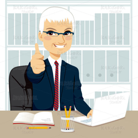 Senior Businessman Working At Office Clipart Vector Illustration 01772