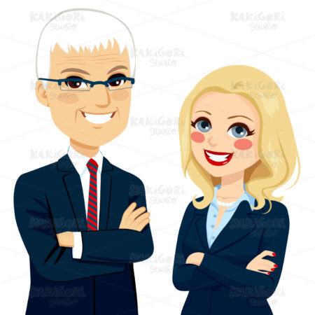 Senior Businesspeople Crossed Arms Clipart Vector Illustration 02498