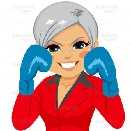 Senior Businesswoman Boxing Clipart Vector Illustration 03104