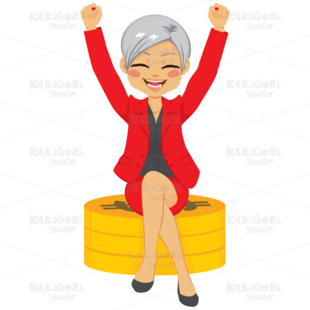 Senior Businesswoman Coins Clipart Vector Illustration 03283